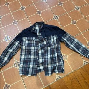 Wrangler Men's Plaid Button-Down Shirt - Navy and Gray